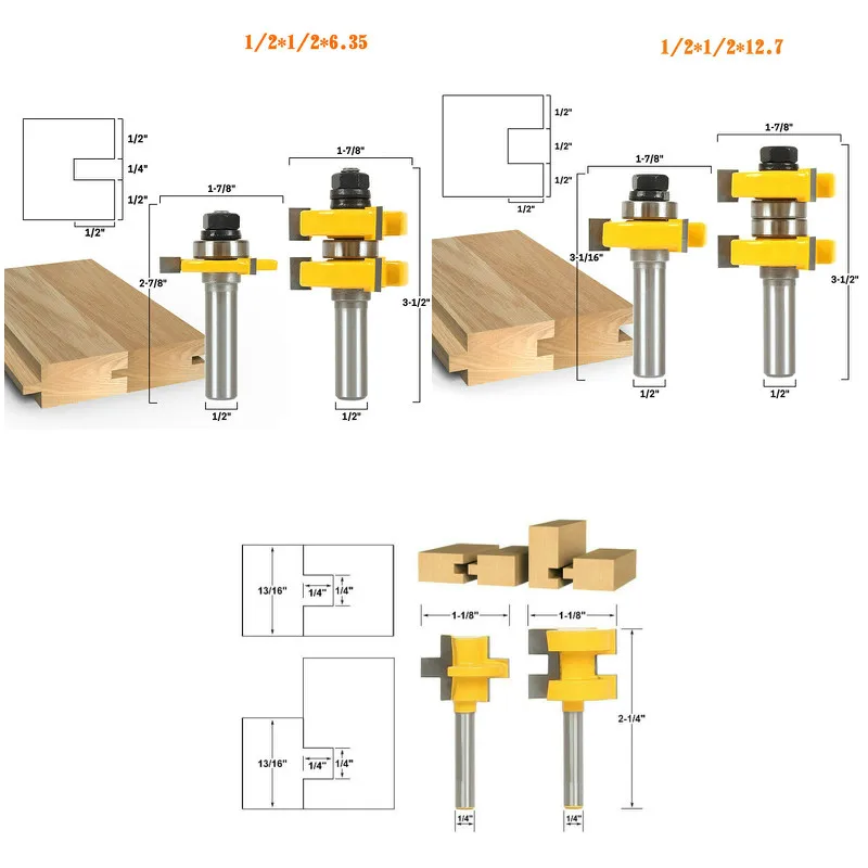 Набор концевых фрез комплект из 2 резцов с тремя лезвиями и хвостовиком 1/4 дюйма 1/2