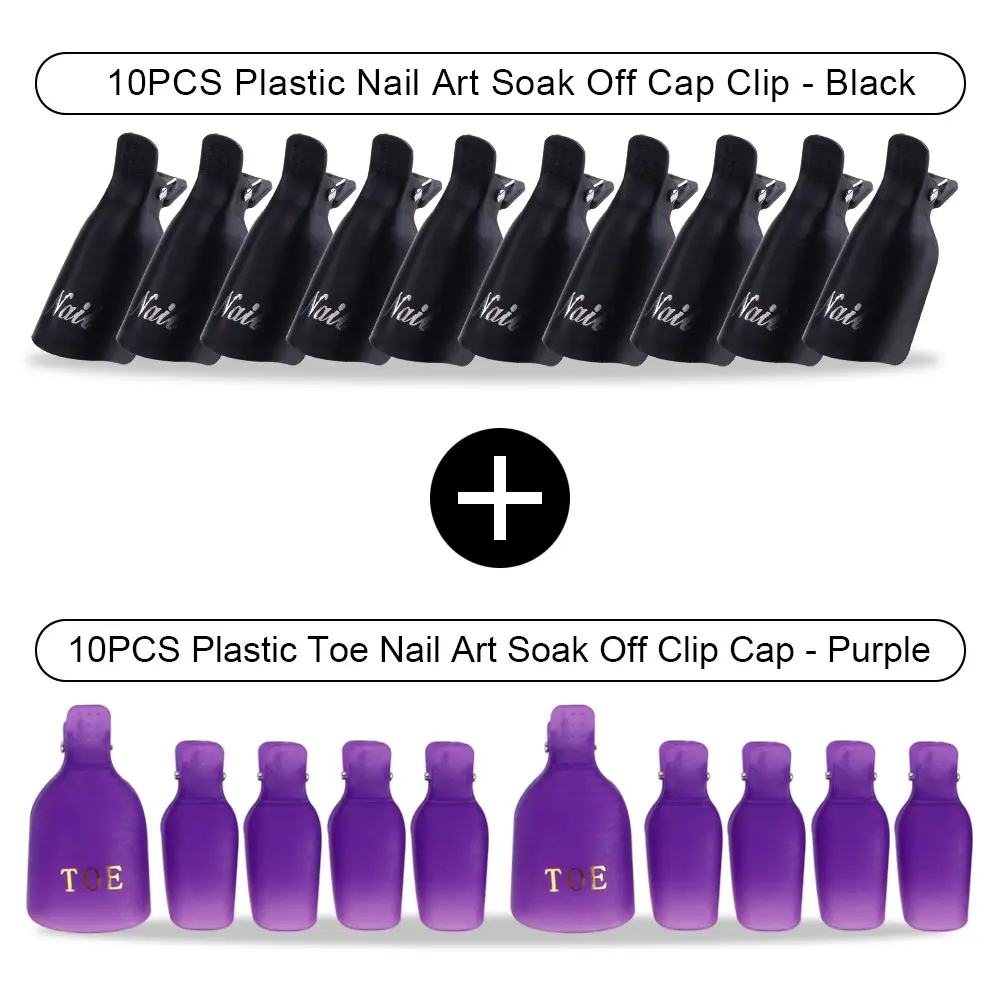 Purple Toe Dark Hd 20 шт Пластиковый Лак для ногтей замочить от крышки зажимы УФ-гель для ногтей для удаления обертывания обезжириватель очиститель для маникюрного инструмента пальцы и пальцы ног - Цвет: Purple Toe Dark Hd