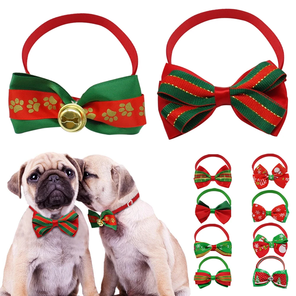 

10pcs/lot Christmas Dog Bow Tie Collar Reflective Fashion Cute Cat Puppy Necktie Necklace Pet Accessories Dogs Collar