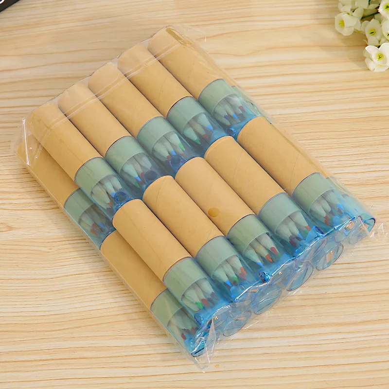 1 коробка 6 цветов крафт баррель цветной карандаш с точилкой крышка каракули