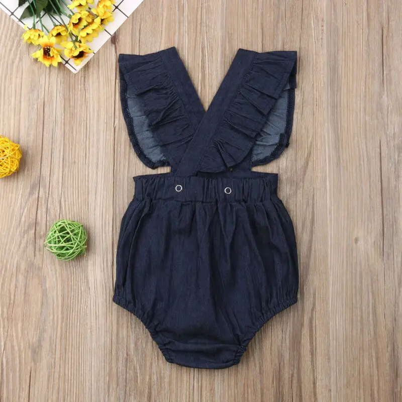 

Goocheer High Quality Fashion Newborn Baby Girls Boys Denim Jumpsuit Ruffles Sleeveless Bib Pants Clothes