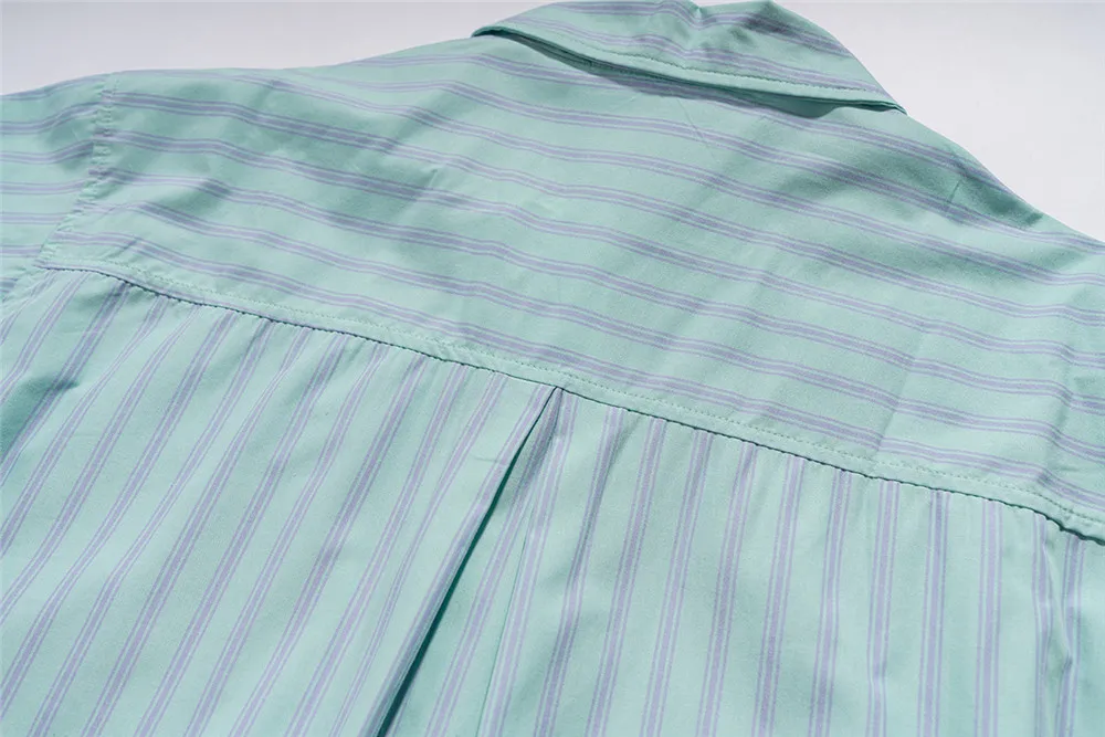 

Men Double Breasted Japan Style Casual Loose Short Sleeve Stripe Shirt Male Streetwear Hip Hop Shirts