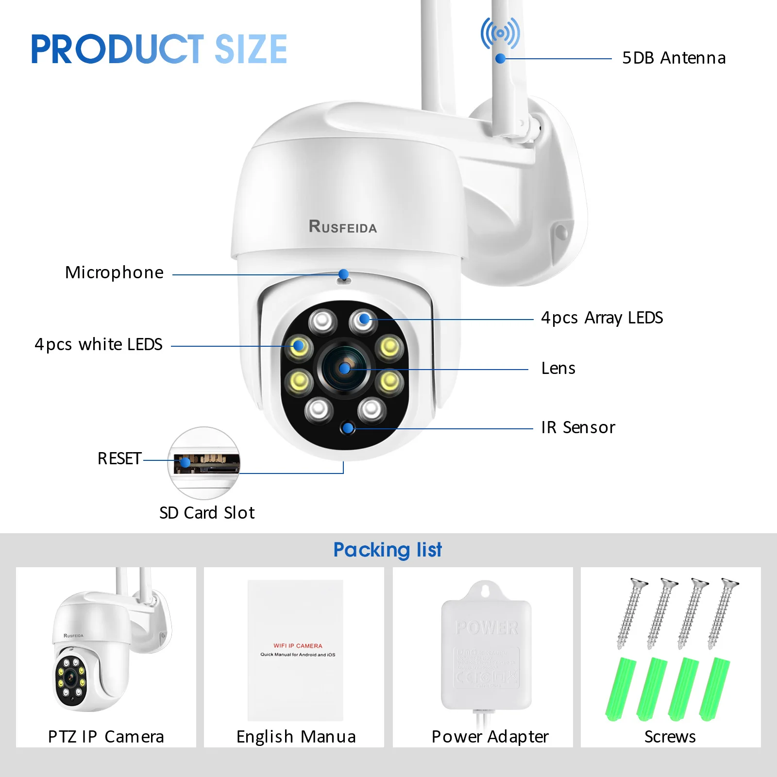 IP-камера RUSFEIDA 4K 8 Мп 3 PTZ