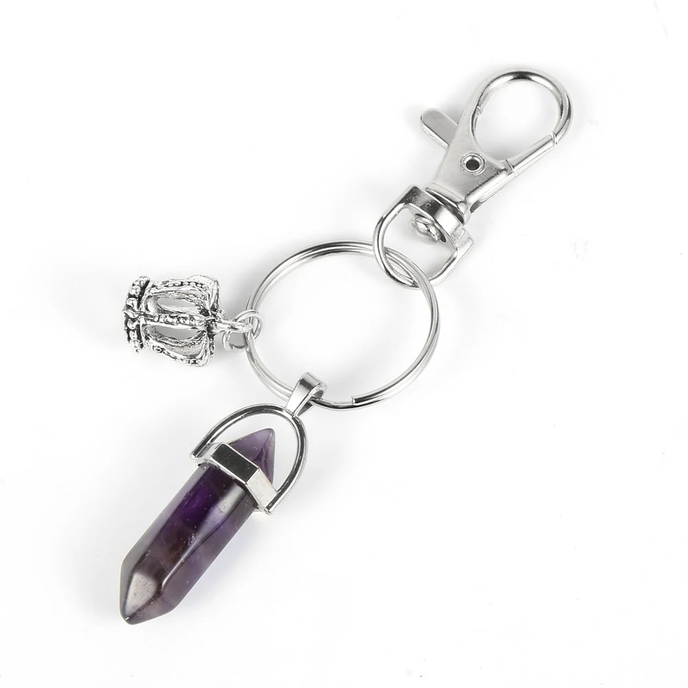 Брелок для ключей из натурального камня шестигранная пуля тигровый глаз аметист
