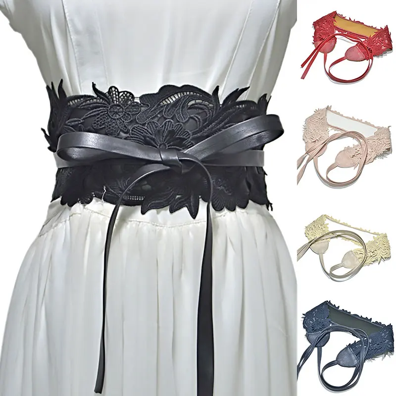 Solid Color 9.5cm Wide Waist Belt Women Lace Belt Bow Knot Buckle Waistband Wide Corset Waist Lace-ups Belt Fashion Accessories funny rectangle buckle embellished furry wide waist belt
