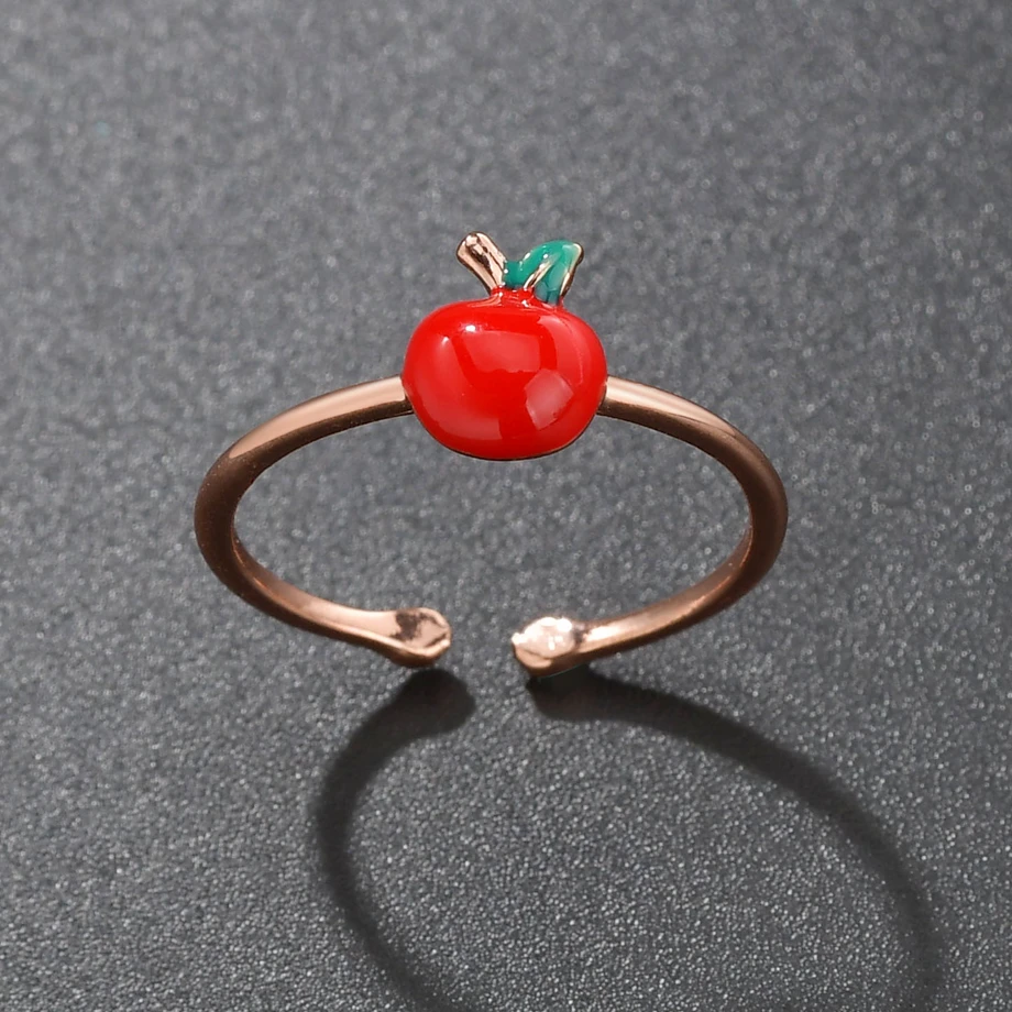 Женское кольцо с эмалью Kunckle романтическое Открытое кристаллами яблока и фруктов