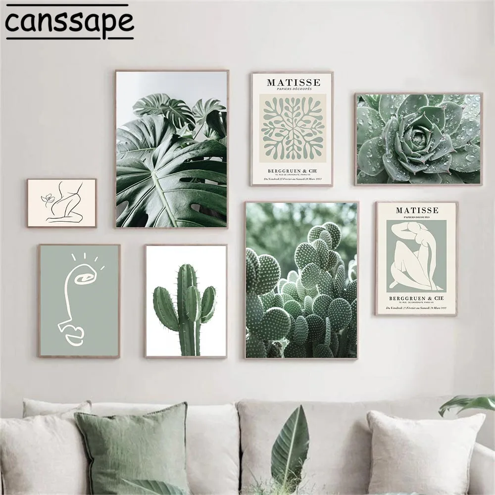 

Natural Plant Cactus Poster Nordic Print Green Leaf Posters Matisse Canvas Painting Scandinavian Wall Pictures Home Decoration