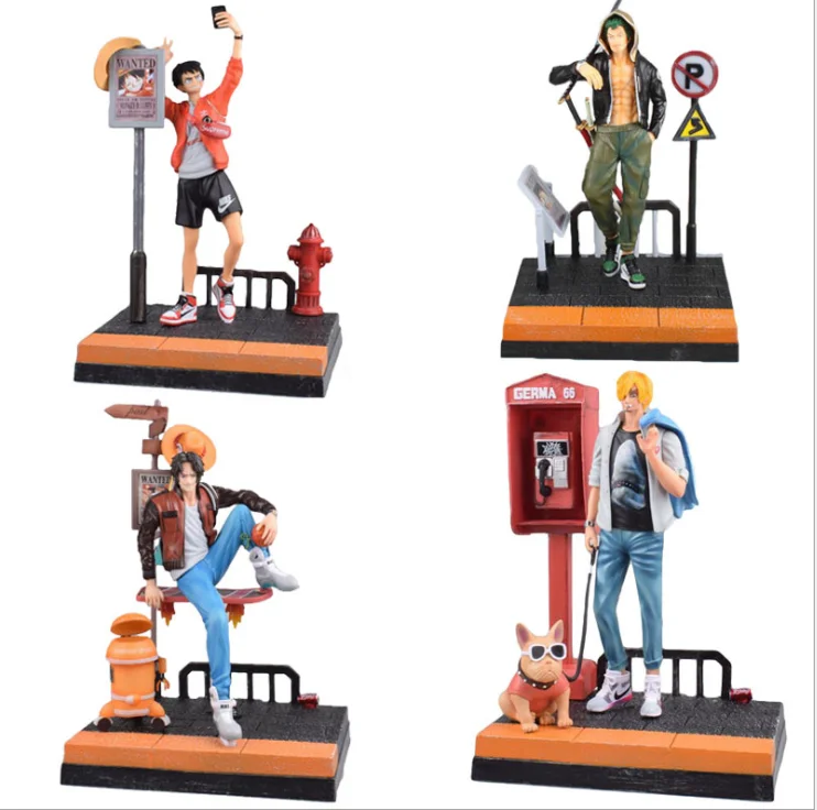 

HOT Anime One Piece Monkey D Luffy ACE ZORO Sanji Costume Tide suit Ver. PVC Action Figure Collectible Model Toy gifts