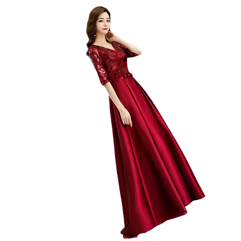 

Shiny Sequin Women Party Vestidos R242 A-Line Robe De Soiree 2020 V-Neck Formal Evening Gowns Half Sleeve Elegant Dresses