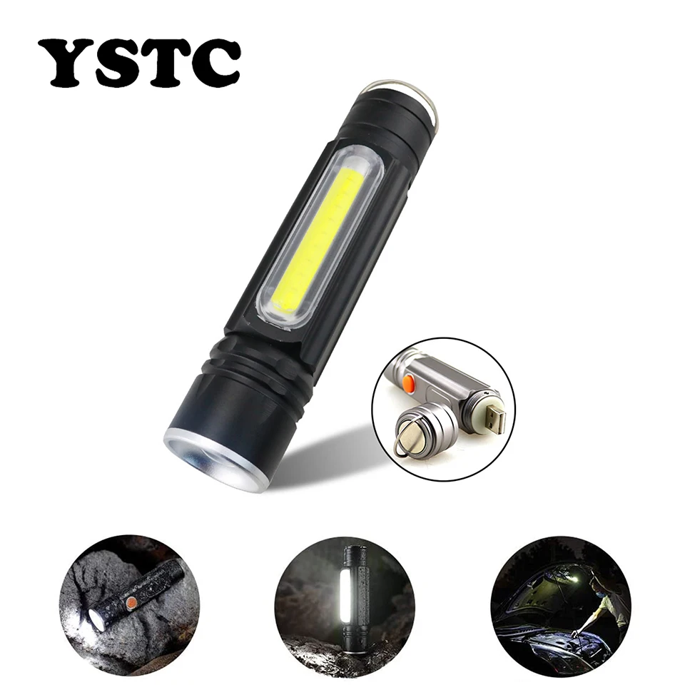 

Led Flashlight Magnetic Hard Light Touch T6 Outdoors Camping Waterproof Rechargeable Built-in Battery Usb Charging Flashlight