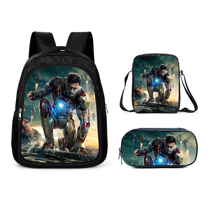 

Marvel Schoolbag Three-piece Backpack Satchel Coin Purse Student Children's School Supplies Marvel Series Anime Print Boy Gift