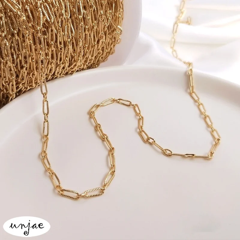 

Custom 14K wrapped gold reinforced color preserving oval long o chain with connecting ring chain DIY Earrings loose chain