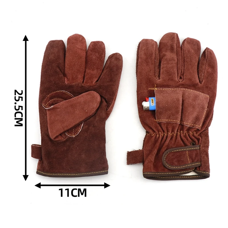 

Two Layers Leather Outdoor BBQ Gloves Fire Heat Resistant Kitchen Cooking Oven Mitts Anti Slip Hard Wearing Clamping Glove