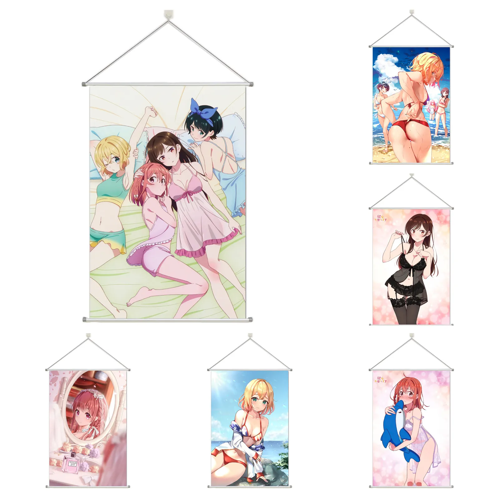 

Rent A Girlfriend Chizuru Mami Sumi Ruka Alloy Scroll Cartoon Comic Scroll Hanging Wall Decor