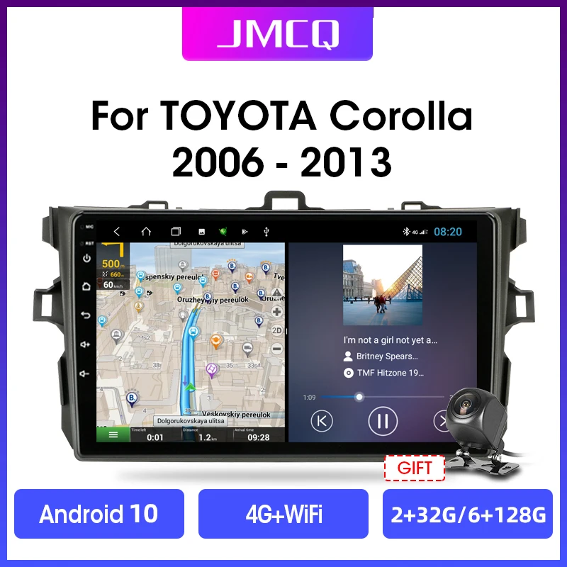 JMCQ 9" 4G+WiFi 2 din Android 10.0 Car Radio Multimedia Players For Toyota Corolla E140/150 2006-2013 GPS Navigation Head Unit