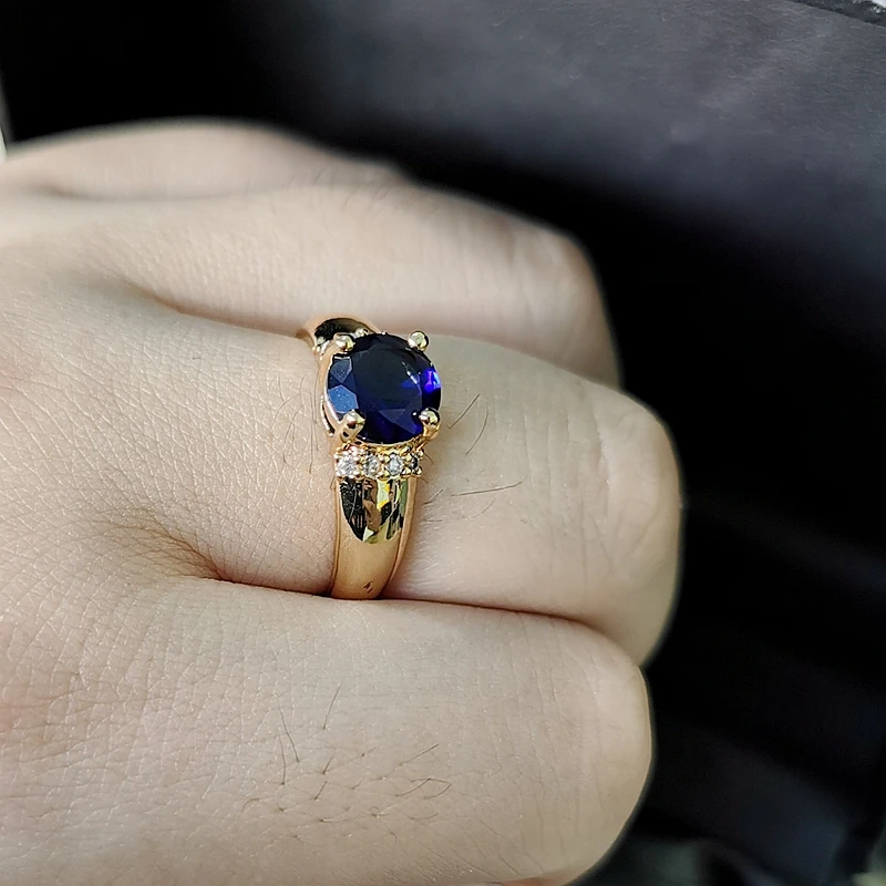 

Blue Cubic Zirconia Engagement/Wedding Finger Rings f or Women Gold Color Fashion Brand Jewelry Wholesale