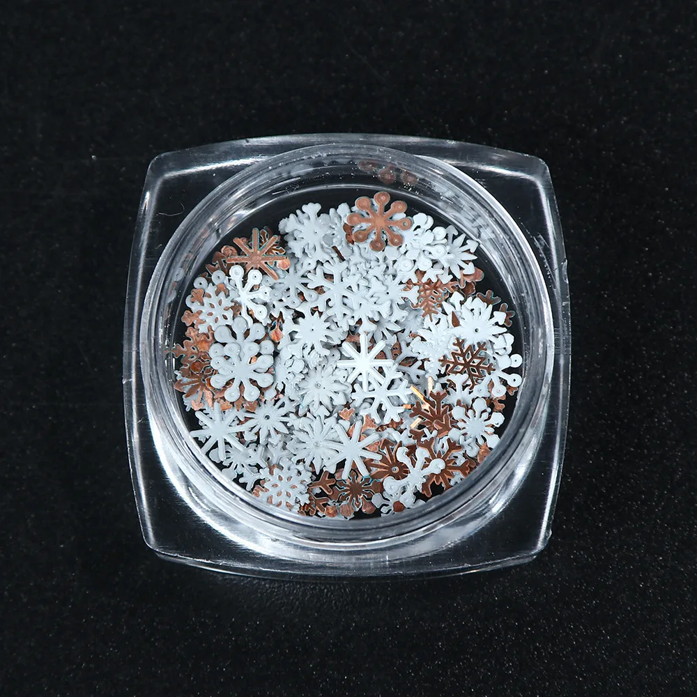 

3D Christmas Snowflake Sequins Nail Art Stickers Glitter Metal Slices Manicure DIY Decoration White Gold B01