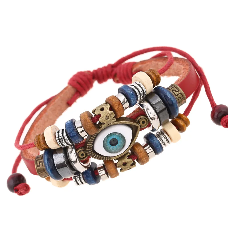 

Rose sisi Europe and America beaded eye leather bracelet adjustable men and women leather bracelet for man jewelry accessories