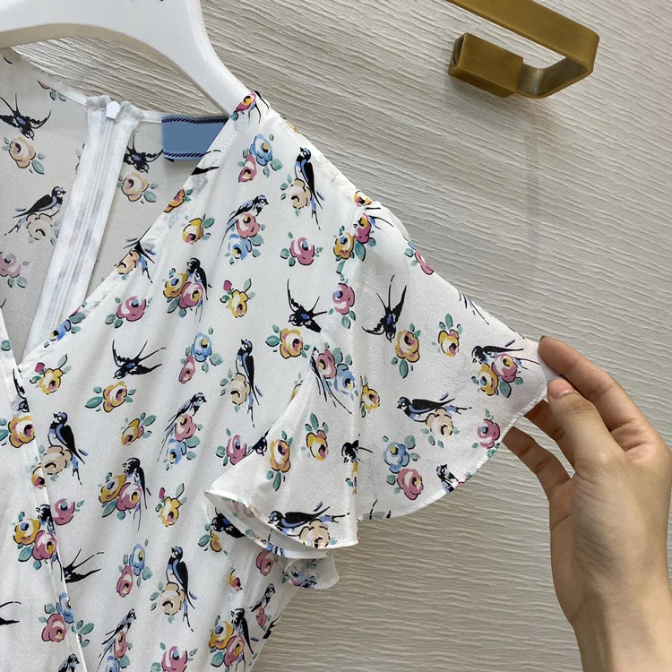 Женское мини-платье из 100% шелка с милым цветочным принтом на шнуровке лето 2020