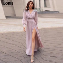 LORIE Princess Evening Dresses Chiffon Beading Prom Party Gown Plus Size 2021 Long Sleeve V-neck Formal Evening Gown with Split (1)