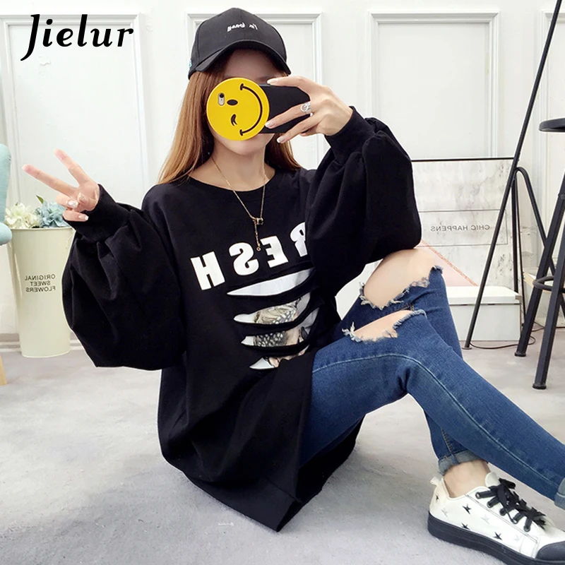 Jielur осенние длинные корейские свободные женские толстовки Тонкий хипстер