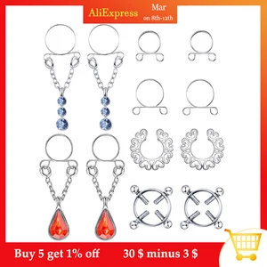 6 пар безопасных поддельных колец для сосков для женщин, не пирсинг, Висячие винтовые зажимы на ювелирных изделиях
