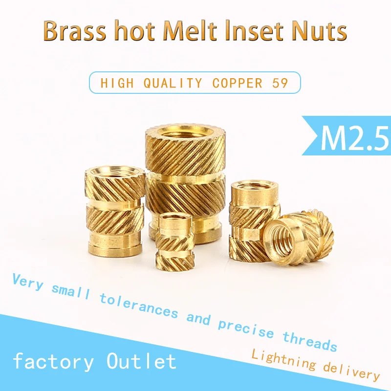 

M2.5 Brass Hot Melt Inserts Nut Heating Molding Copper Thread Inset Nuts SL-type Double Twill Knurled Injection Brass Nut 50Pcs