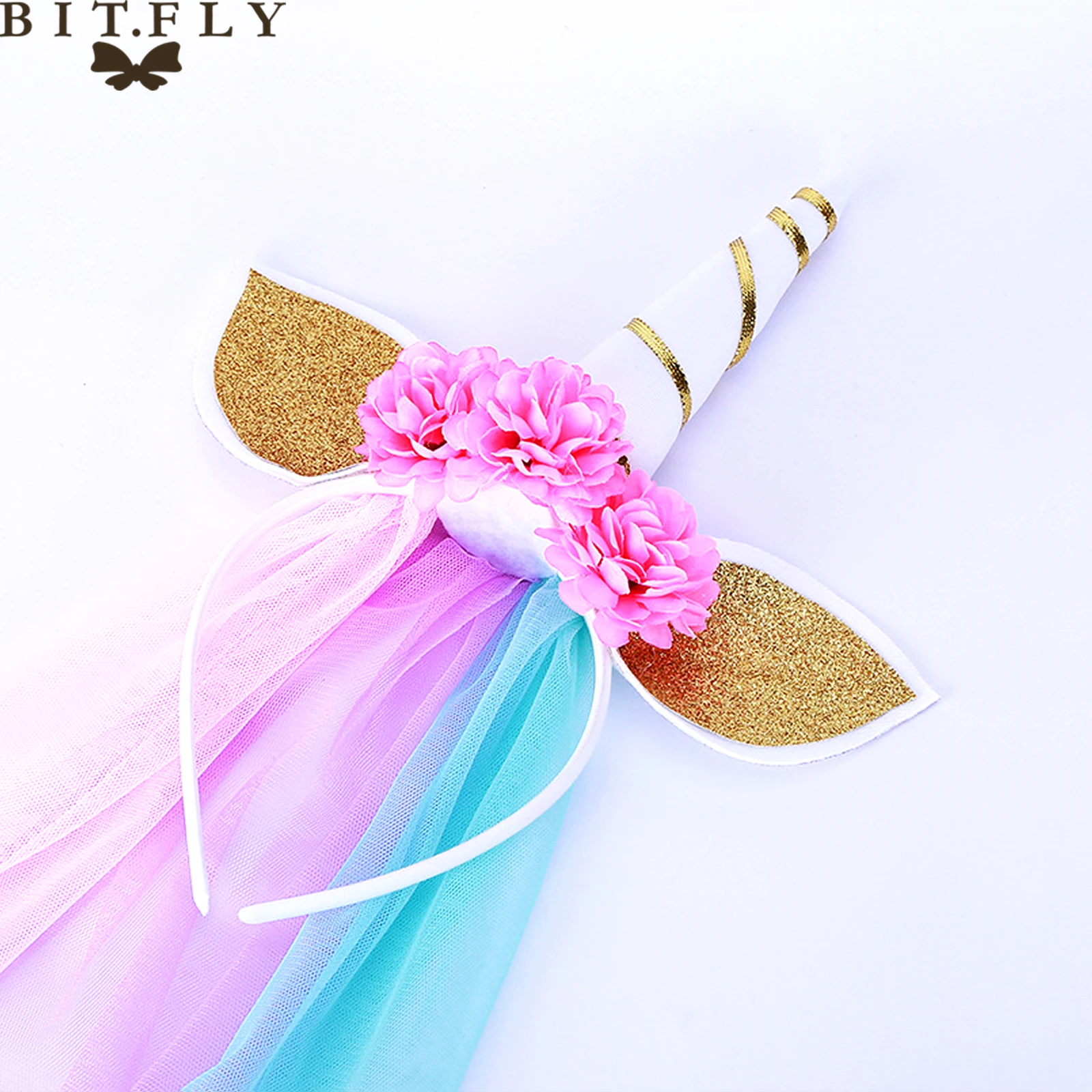 BIT.FLY Новый розовый/синий единорог повязка на голову для девочек кружевные