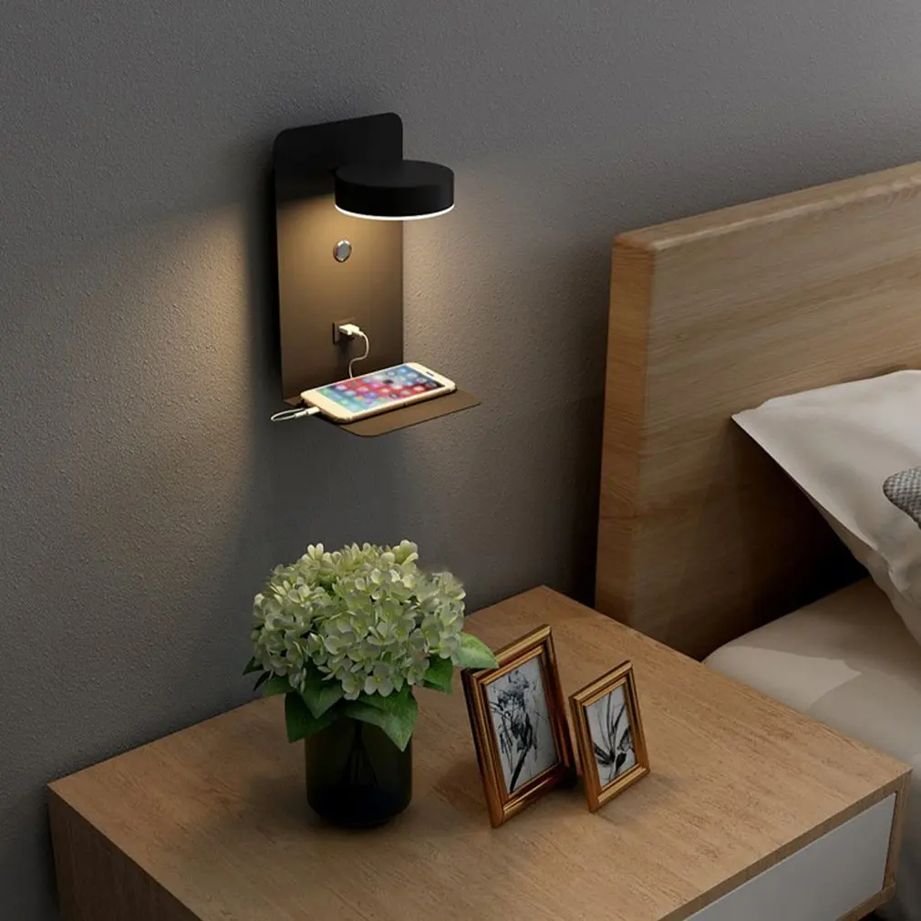 

Светодиодные Настенные светильники с выключателем и USB-интерфейсом, модная лампа белого и черного цвета, светильник для коридора, художеств...