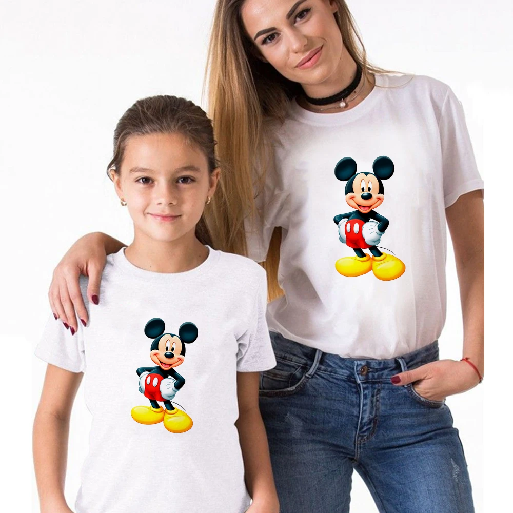 

Disney Mickey Mouse Family Look Women's Tee Shirt 90s Harajuku Cartoon Kids Tops Summer Mom and Daughter Home Casual Clothes