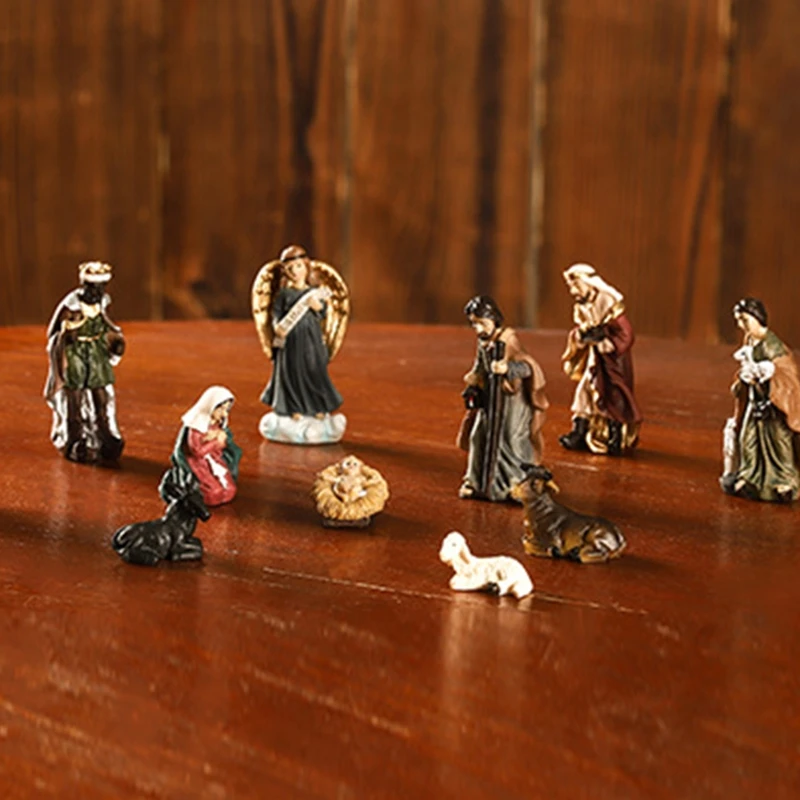 11 шт. сцена свет фон-Ручная роспись Рождественская фигурка DecorChristian Святой Семья