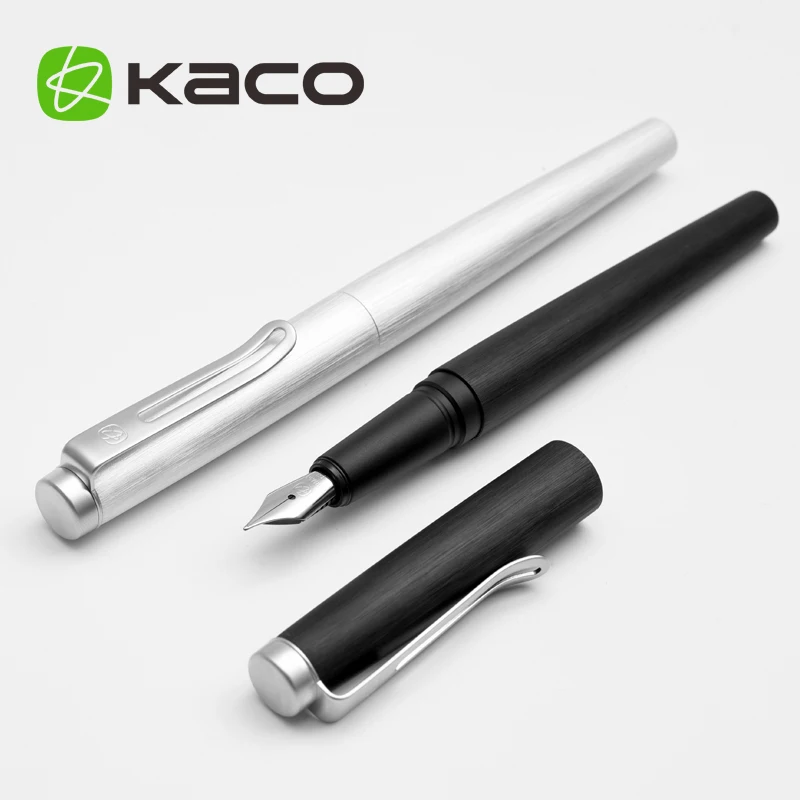 KACO ANGLE Hollow Silver Clip Luxury Fountian Pen High-end Metal Wire-drawing Black/Silver Gift Ink Pens for Student/Business