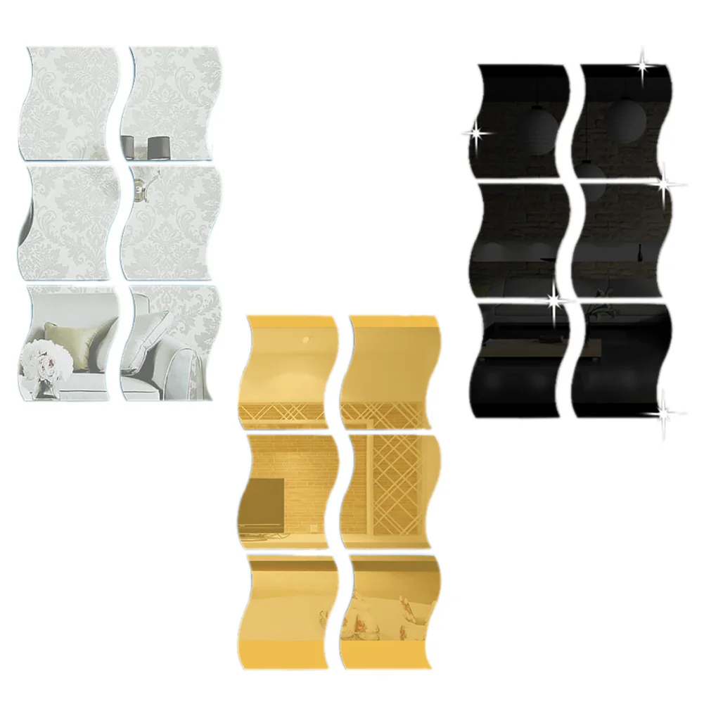 6 шт. зеркальные наклейки на стену Декор для дома сделай сам волнистые