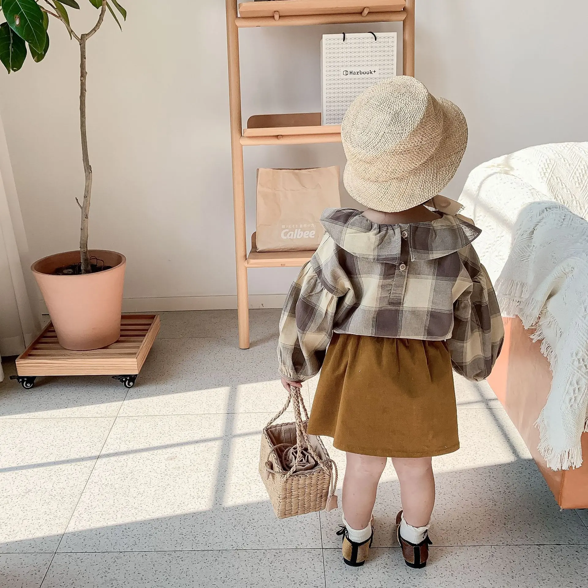 Весенние повседневные комплекты одежды для маленьких девочек Детская клетчатая