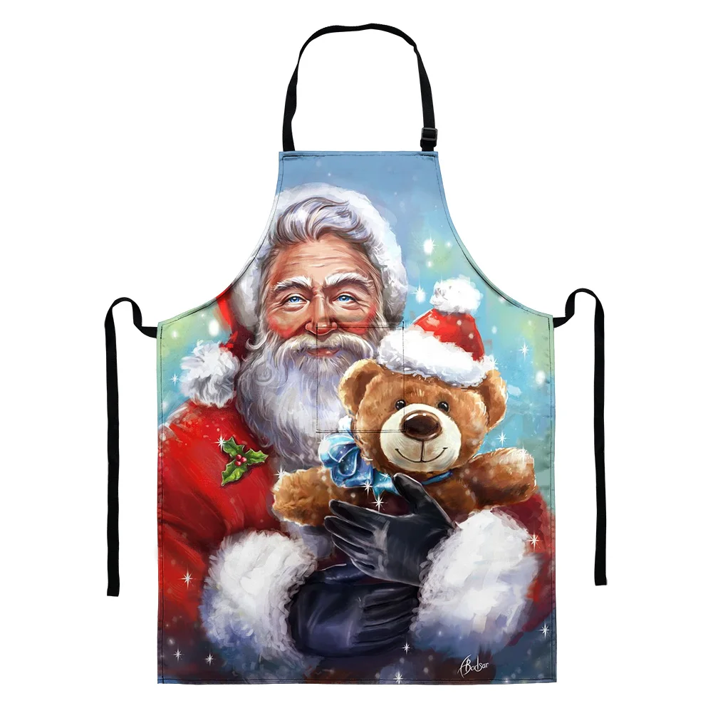 

Cartoon Santa Claus Print Apron Home Adult Kids Festival DIY Antifouling Sleeveless Apron Kitchen Cooking Protection Accessores