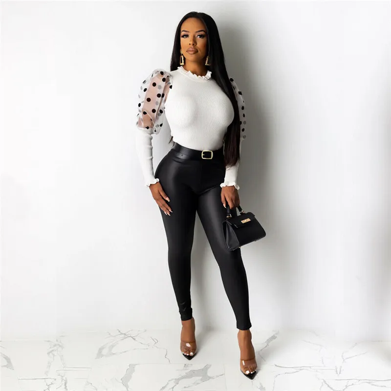 Женская трикотажная блузка с высоким воротом прозрачная сетчатая рубашка