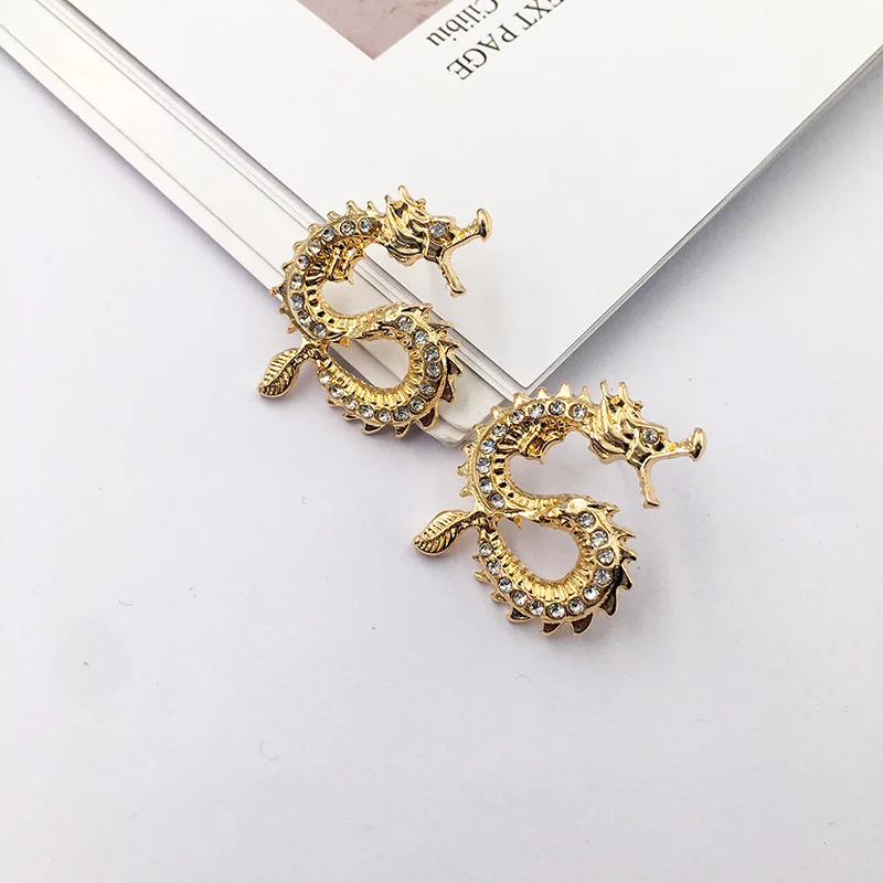 2020 китайский дракон новый год Кристальные стразы серьги для свадьбы модные
