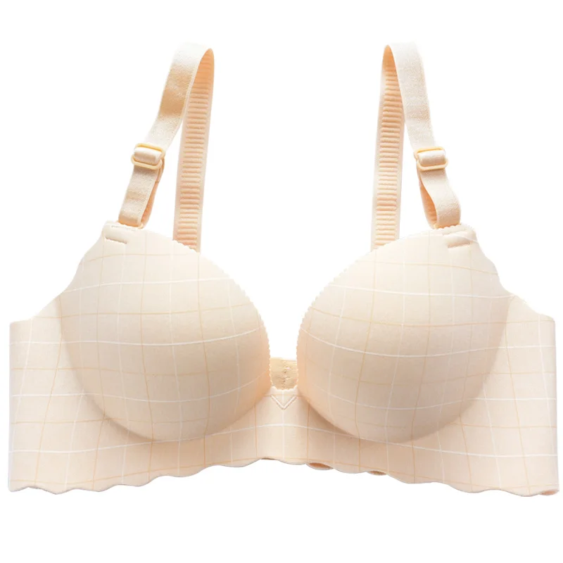 

Hot Seamless Women Bras Fashion Plaid Wireless One Piece Lingerie Push Up Bra Comdortable Sexy Underwear Female