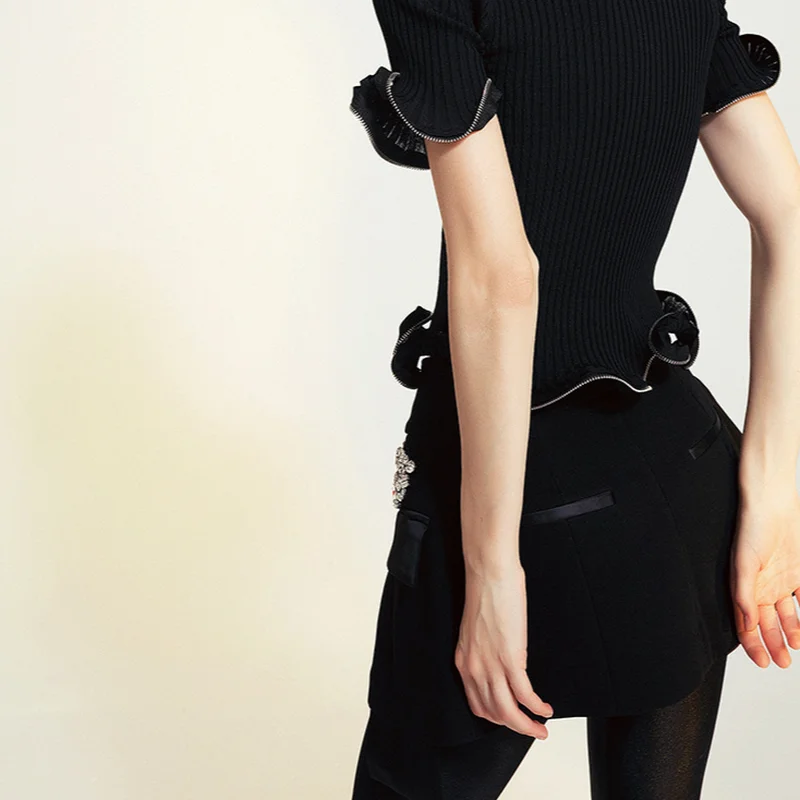 

2021 Spring Summer Design Fashion Mini Skirts Hip-hop Streetwear Solid Split Casual High Waist Mujer Faldas Waistband 13A067