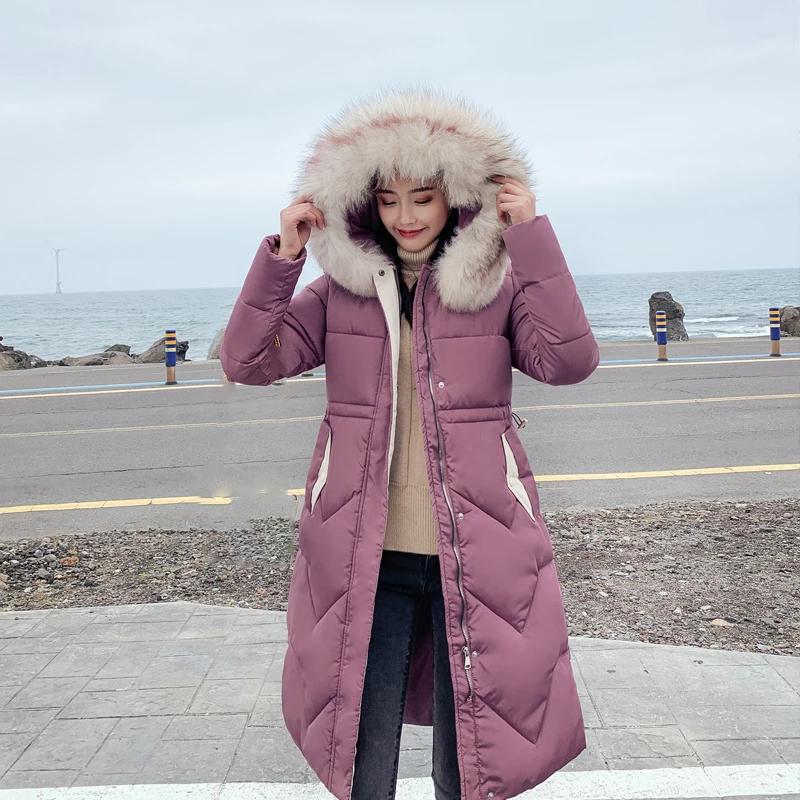 Ins Winter New Women's Hooded Down Parka Long Jacket Casual Big Fur Zipper Full Sleeve Korean Style Thick Coat C90802K