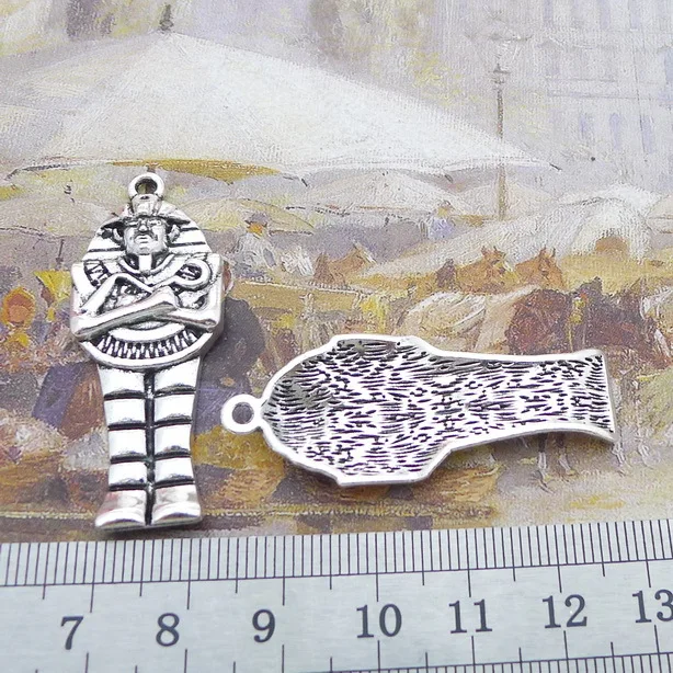 

Newest 4Pieces 18*45mm Mixed Alloy Antique Silver Color Mummy Wicca Charms Bracelet Pendant Accessory For DIY Jewelry Making