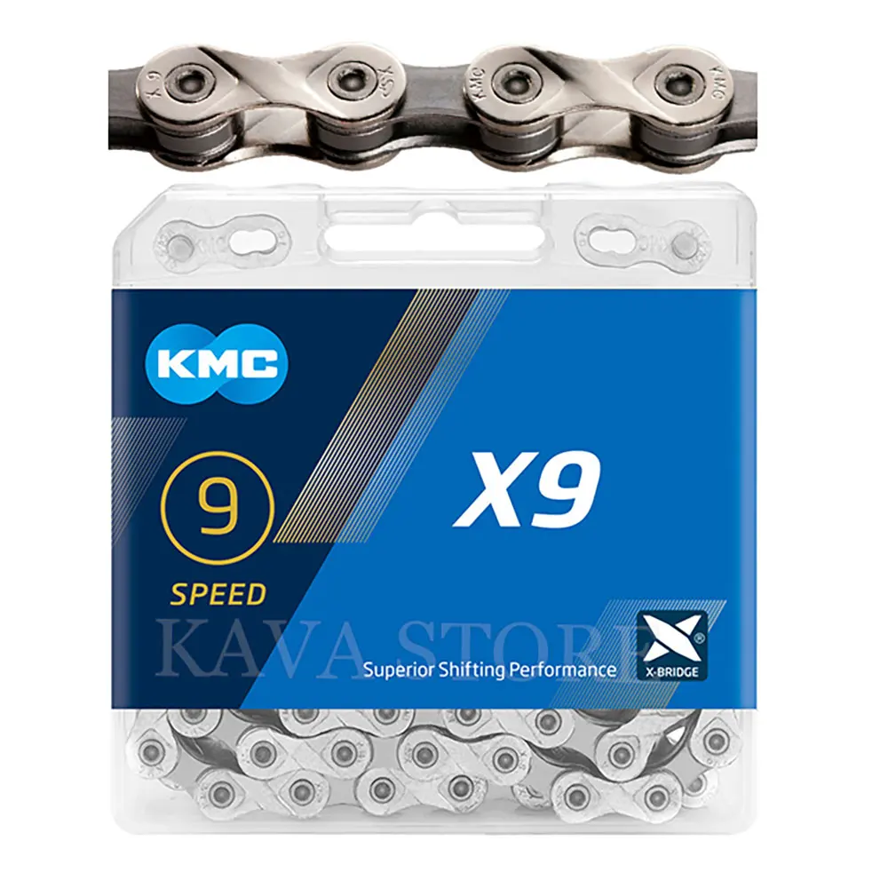 

Цепь велосипедная KMC X9 9 в, легсветильник ажурная цепочка для горного и шоссейного велосипеда, 116 звеньев, золотистая/серебристая, упакованная в коробку