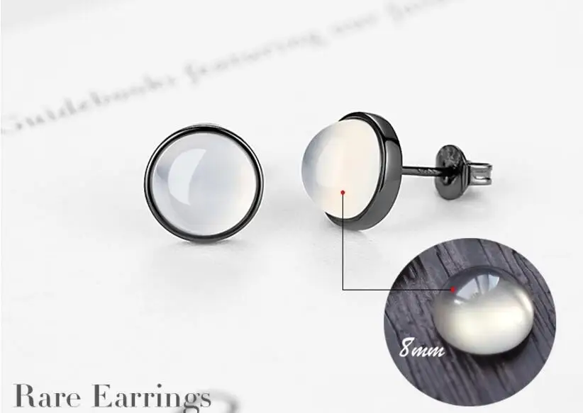 925 Sterling Silver Chalcedony Moonlight Stone Stud Earrings For Women Simple Jewelry brincos