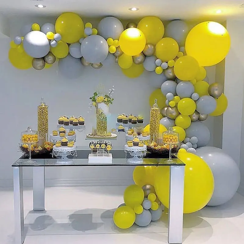 

Pastel Macaron Gray Latex Yellow Party Decoration Balloon Garland Arch Chrome Metal Gold Ballon Decorations Backdrop Baby Shower
