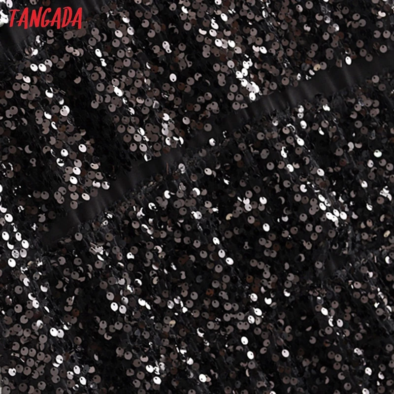 Tangada, женское сексуальное черное платье с блестками, круглый вырез, короткий рукав, Осень-зима, женское Новогоднее вечернее платье, vestidos 3H28