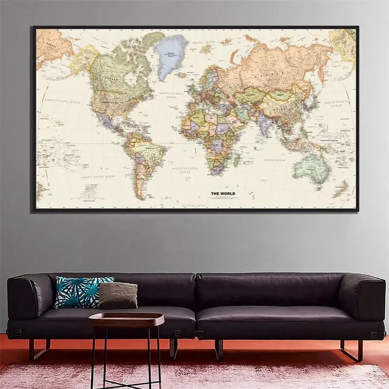 

2x4ft The World Physical Map HD Canvas Painting School Office World Map Wall Sticker Home Decor Crafts Office & School Supplies