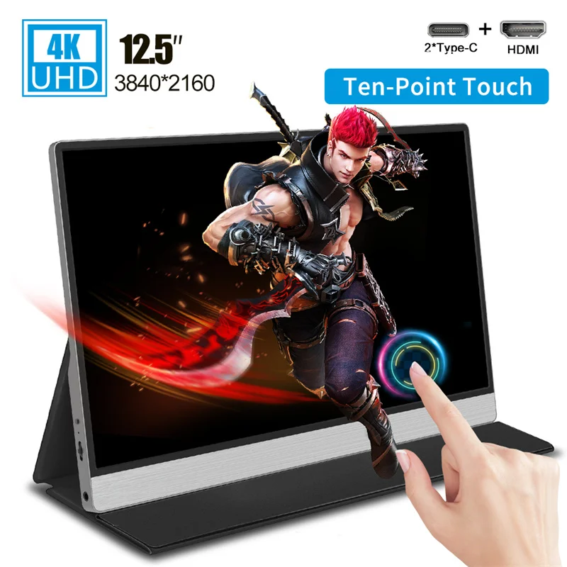 저렴한 4K 휴대용 모니터 터치 스크린 라즈베리 파이 4 3 HDMI LCD 디스플레이 노트북 X 박스 시리즈 X 12.5 인치 IPS 모니터 모바일 화면