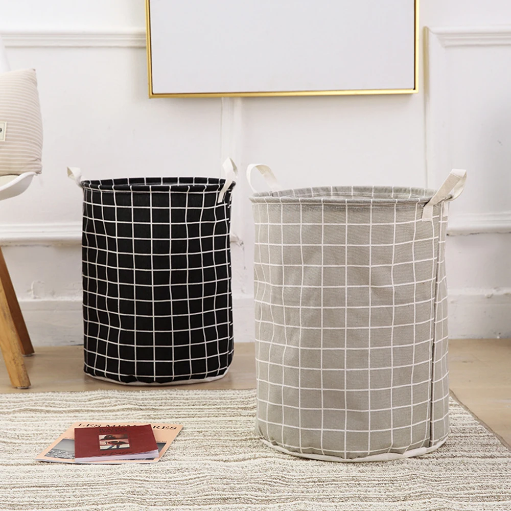 

Large Waterproof Cotton Linen Plaid Laundry Baskets With Handles Dirty Clothes Kids Toys Storage Baskets Big Laundry Hamper Bags