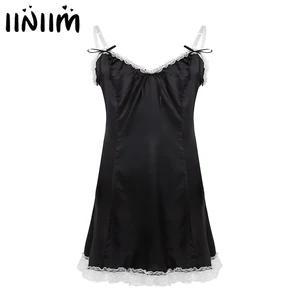 Iiniim Мужское нижнее белье для сатинок ночное белье кружевное комбинированное платье Горячие комбинации Сорочки Пижама для геев кросс-платье нижнее белье костюмы сексуальное платье