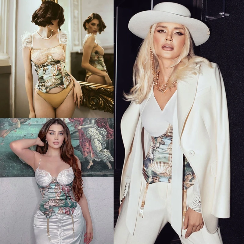 

С винтажным принтом сексуальный корсет без рукавов Топ Летнее женское модное платье с открытыми плечами платье-бюстье, топ-труба для вечерн...